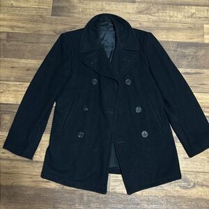 Vintage US Navy Pea Coat Mens Enlisted 36 R Black Wool Nautical Silver Buttons